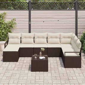 vidaXL Σετ Καναπέ Κήπου 9 pcs Καφέ Πολυ ράταν