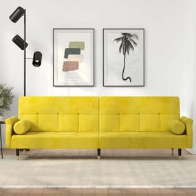 Καναπές Κρεβάτι Κίτρινος από Βελούδο με Μαξιλάρια