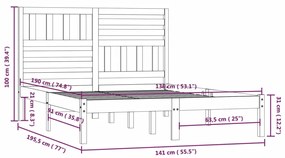 Σκελετός Κρεβατιού Μαύρος 135x190 εκ. Μασίφ Ξύλο Πεύκου Double - Μαύρο