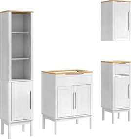 vidaXL Σετ Επίπλων Μπάνιου FLORO 4 pcs Λευκό Στερεό ξύλο πεύκου
