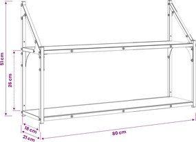 vidaXL Ράφι Τοίχου Επιτοίχιο Μαύρη δρυς 80 x 21 x 51 cm μέταλλο PB