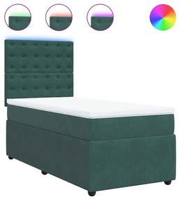 vidaXL Κρεβάτι Boxspring με Στρώμα Σκούρο Πράσινο 90x200 εκ. Βελούδινο