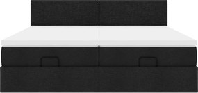 vidaXL Οθωμανικό κρεβάτι με στρώματα &amp; LEDs Μαύρο 200x200cm ύφασμα