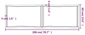 Επιφ Τραπεζιού Αν Καφέ 200x60x(2-6)εκ.Ακατέργ. Μασίφ Ξύλο Δρυός - Καφέ