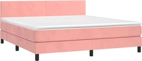 vidaXL Κρεβάτι Boxspring με Στρώμα &amp; LED Ροζ 180x200 εκ. Βελούδινο