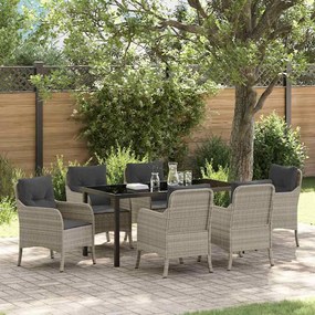 vidaXL Σέτ φαγητού για κήπο με μαξιλάρι 7 pcs Ανοιχτό γκρι Πολυ ράταν