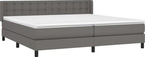 vidaXL Κρεβάτι Boxspring με Στρώμα Γκρι 200x200 εκ. Συνθετικό Δέρμα