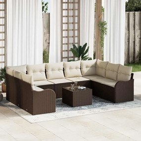 vidaXL Σετ Καναπέ Κήπου με μαξιλάρι 10 pcs Καφέ Πολυ ράταν