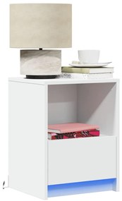 vidaXL Κομοδίνα με Φώτα LED 2 τεμ. Λευκά από Επεξεργασμένο Ξύλο