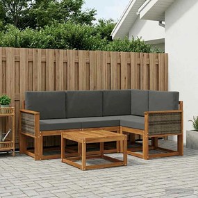 vidaXL Σειρά Καναπέ Εξωτερικού 5 pcs Φυσικό και Ανθρακί Πολυεστέρας