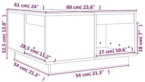 Τραπεζάκι Σαλονιού Γκρι 60x61x32,5 εκ. από Μασίφ Ξύλο Πεύκου - Γκρι