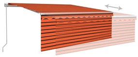 vidaXL Τέντα Συρόμενη Χειροκίνητη με Σκίαστρο&LED Πορτοκ/Καφέ 4,5x3 μ.