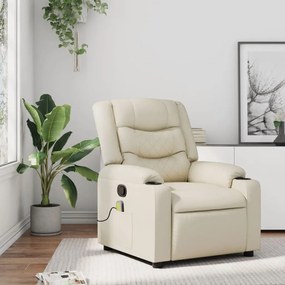 vidaXL Πολυθρόνα Μασάζ με Ανακλινόμενη Πόρτα, Κρεμ, Συνθετικό Δέρμα