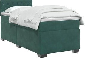 vidaXL Κρεβάτι Box Spring με Στρώμα και LED Σκούρο Πράσινο 90 x 200 cm