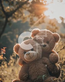 Intra Συλλεκτικό Ξύλινο Παζλ Plywood  4mm - Teddy Bears αγκαλιάζονται σε ένα χορταριασμένο χωράφι Σε Ξύλινο Κουτί - Διαστάσεις: 10x10 cm – 25 κομμάτια