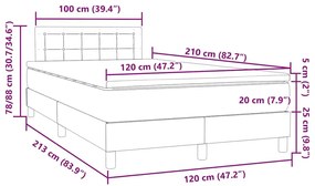 Κρεβάτι Boxspring με Στρώμα Ανοιχτό Γκρι 120x210 εκ. Βελούδινο - Γκρι