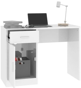 vidaXL Γραφείο με Συρτάρι &amp; Ντουλάπι Γυαλ. Λευκό 100x40x73 εκ Επ. Ξύλο