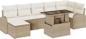 vidaXL Σετ Καναπέ Κήπου με μαξιλάρι 8 pcs Μπεζ Πολυ ράταν