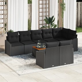 vidaXL Σετ Καναπέ Κήπου 9 Κομματιών με Μαξιλάρια Μαύρο Πολυ Ράταν Ακακία