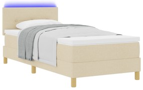 vidaXL Κρεβάτι με Στρώμα & LED Κρεμ 90x200 cm Ύφασμα