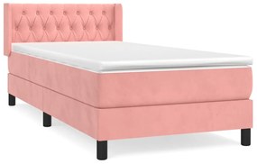 vidaXL Κρεβάτι Boxspring με Στρώμα Ροζ 90x200 εκ. Βελούδινο