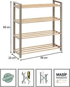Παπουτσοθήκη ξύλινη - πλαστική χρώμα φυσικό - μπεζ 66x20x68εκ.