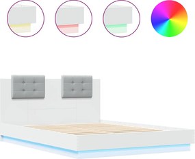 vidaXL Πλαίσιο Κρεβατιού με Κεφαλάρι/LED Λευκό 150 x 200 εκ