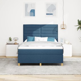 vidaXL Κρεβάτι Box Spring με Στρώμα Μπλε 140x190 εκ. Ύφασμα
