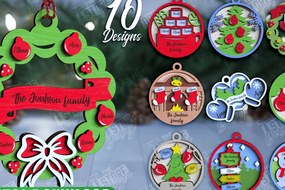 Σετ των 2 Intra απο ξύλο plywood Χρώμα wenge 3mm-4mm πάχος - Οικογενειακό χριστουγεννιάτικο στολίδι | CNC Δίασταση 6x6 cm INTRAFABR-77291098