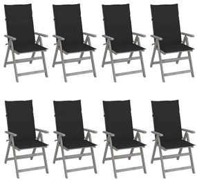 3075148 vidaXL Καρέκλες Κήπου Ανακλιν. 8 τεμ. Γκρι Ξύλο Ακακίας &amp; Μαξιλάρια Γκρι, 1 Τεμάχιο