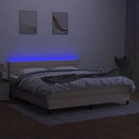 vidaXL Κρεβάτι Boxspring με Στρώμα &amp; LED Κρεμ 160x200 εκ. Υφασμάτινο
