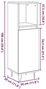 Ντουλάπι μπάνιου Παλιό ξύλο 30x30x100 cm Κατασκευασμένο ξύλο - Καφέ