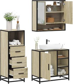 vidaXL Σετ Επίπλων Μπάνιου 3 Τεμαχίων Sonoma Δρυς Επεξεργασμένο Ξύλο