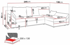 Γωνιακός Καναπές Memphis 104, Λειτουργία ύπνου, Αποθηκευτικός χώρος, 240x145x82cm, 82 kg, Πόδια: Πλαστική ύλη | Epipla1.gr