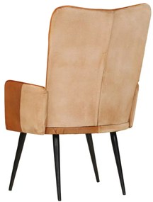 vidaXL Πολυθρόνα Καφέ και Κρεμ από Γνήσιο Δέρμα