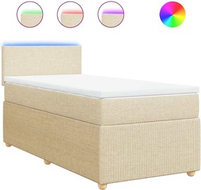 vidaXL Κρεβάτι Boxspring με Στρώμα Κρεμ 90x200 εκ.Υφασμάτινο