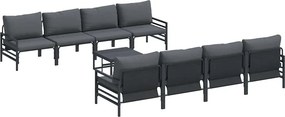 vidaXL Σετ Καναπέ Κήπου με μαξιλάρι 9 pcs Μαύρο Ατσάλι