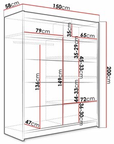 Ντουλάπα Atlanta 145, Artisan βελανιδιά, Μαύρο, 200x150x58cm, 116 kg, Πόρτες ντουλάπας: Ολίσθηση, Αριθμός ραφιών: 5, Αριθμός ραφιών: 5 | Epipla1.gr