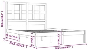 Σκελετός Κρεβατιού Χωρίς Στρώμα 160x200 εκ Μασίφ Ξύλο Πεύκου - Καφέ