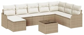 vidaXL Σετ Καναπέ Κήπου με μαξιλάρι 9 pcs Beige, λευκό Πολυ ράταν