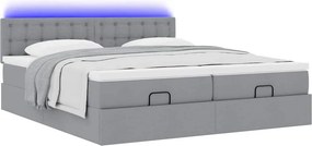 vidaXL Οθωμανικό κρεβάτι με στρώματα &amp; LEDs Ανοιχτό γκρι ύφασμα