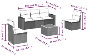 vidaXL Καναπές Κήπου 6 Τεμαχίων Μαύρο από Συνθετικό Ρατάν με Μαξιλάρια