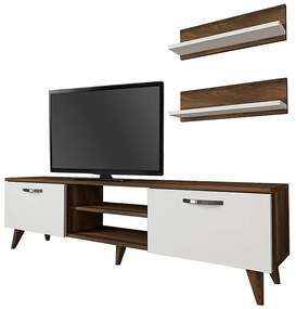Έπιπλο τηλεόρασης Colin Megapap χρώμα λευκό - καρυδί 150x29,5x40,6εκ.