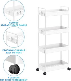 HOME USE τρόλει κουζίνας HUH-0163, 4 θέσεων, 40x21.5x91.5cm, λευκό