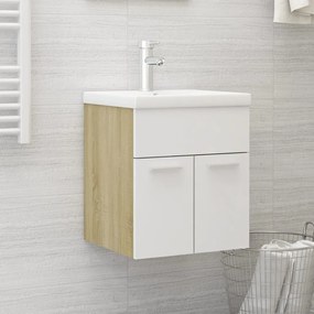 vidaXL Ντουλάπι Νιπτήρα Λευκό/Sonoma Δρυς 41x38,5x46 εκ από Επεξ. Ξύλο