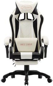 Καρέκλα Racing με Υποπόδιο Μαύρη/Λευκή από Συνθετικό Δέρμα - Μαύρο