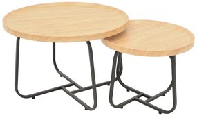 Intrahome Tραπέζια σαλονιού Crismory Intrahome σετ 2τεμ MDF σε φυσική απόχρωση και μαύρα μεταλλικά πόδια | SKU: INTRAPA-130111353