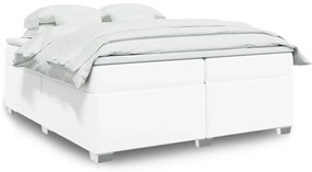 vidaXL Κρεβάτι Boxspring με Στρώμα Λευκό 200x200 εκ. Συνθετικό Δέρμα