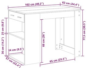 Γραφείο με Συρτάρι και Ράφι Καφέ Δρυς 102x62x77,5 εκ. - Καφέ