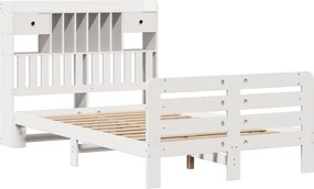 vidaXL Κρεβάτι Βιβλιοθήκη Χωρίς Στρώμα Λευκό 135x190 εκ Μασίφ Πεύκο